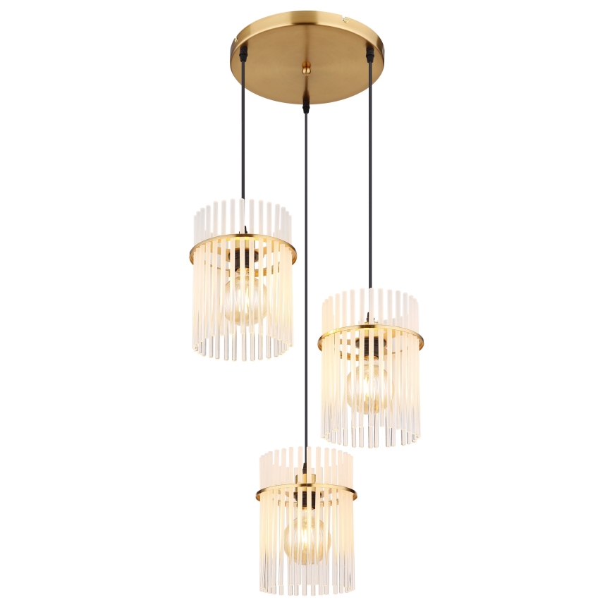 Globo - Ljuskrona med textilsladd 3xE27/60W/230V diameter 47 cm guld