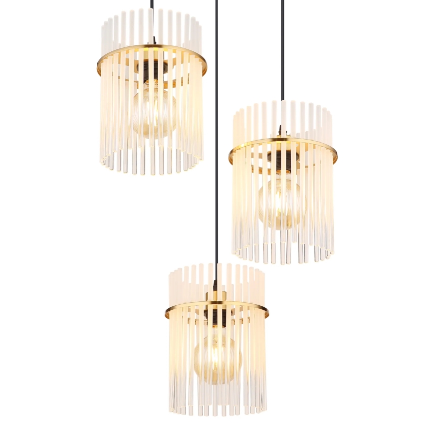 Globo - Ljuskrona med textilsladd 3xE27/60W/230V diameter 47 cm guld