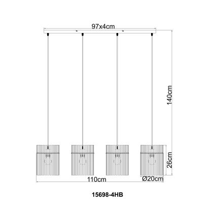 Globo - Pendel med kabel 4xE27/60W/230V