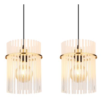 Globo - Ljuskrona med textilsladd 4xE27/60W/230V guld