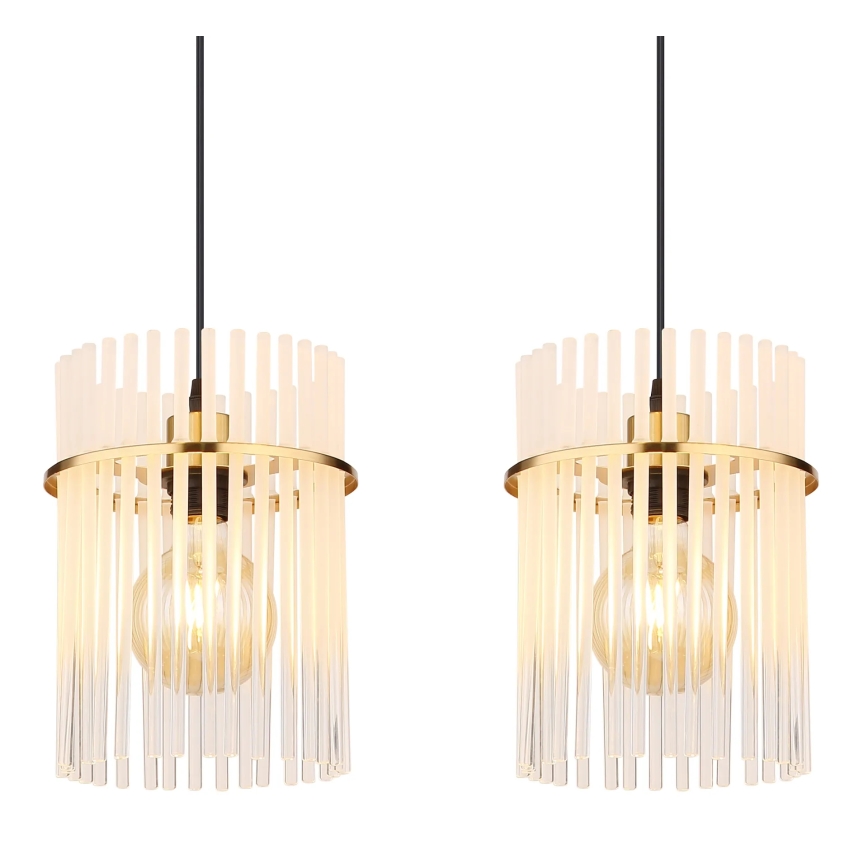 Globo - Ljuskrona med textilsladd 4xE27/60W/230V guld