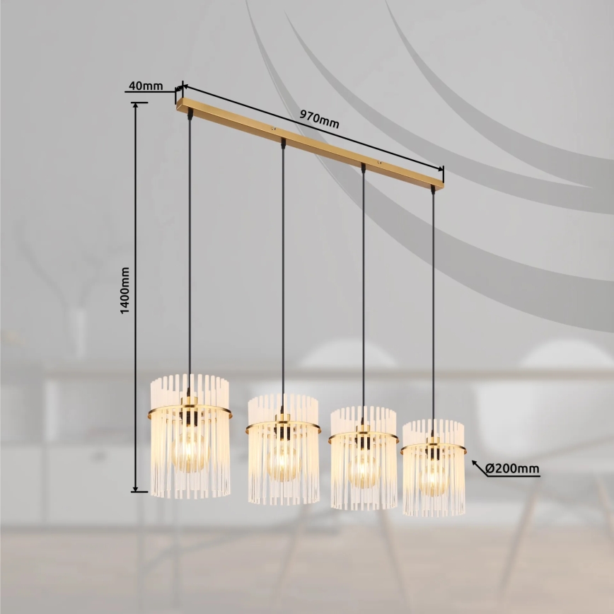 Globo - Ljuskrona med textilsladd 4xE27/60W/230V guld