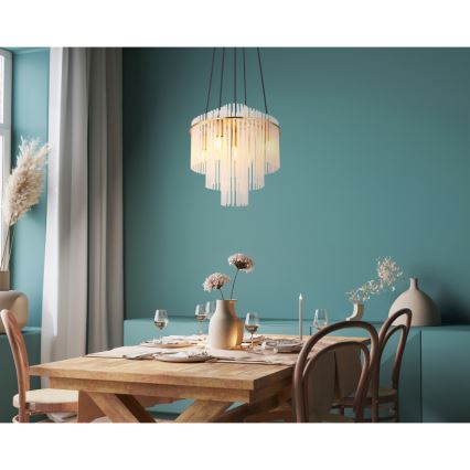 Globo - Ljuskrona med textilsladd 5xE14/40W/230V guld