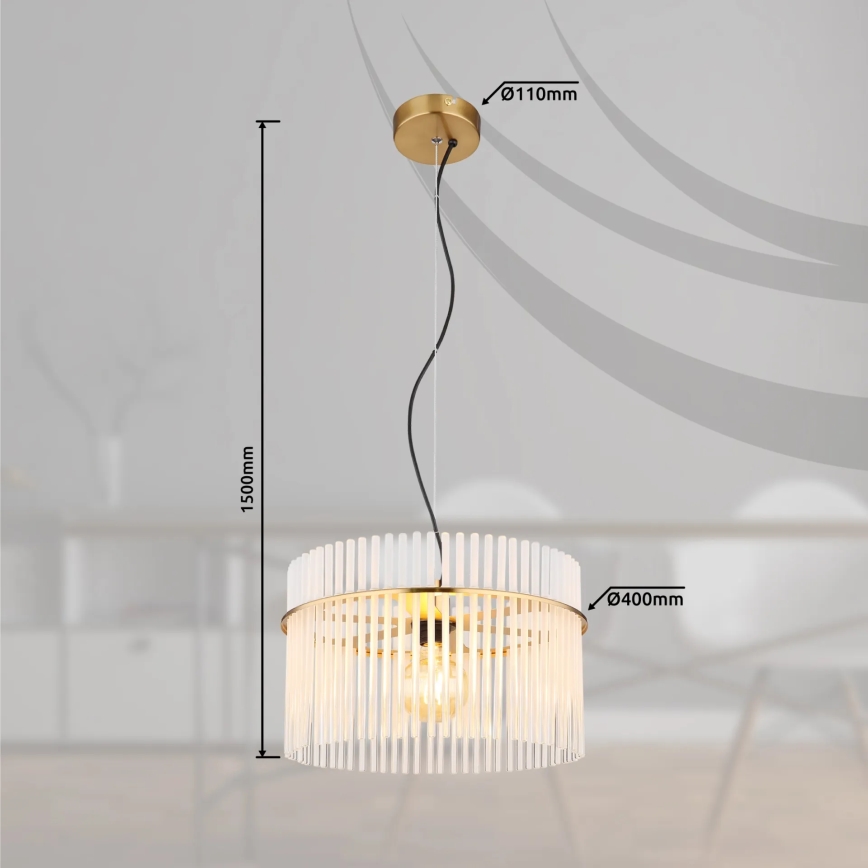 Globo - Ljuskrona med textilsladd 1xE27/60W/230V diameter 40 cm guld