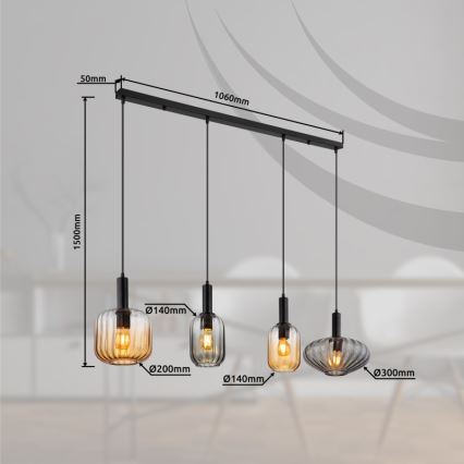 Globo - Pendellampa på vajer 4xE27/60W/230V