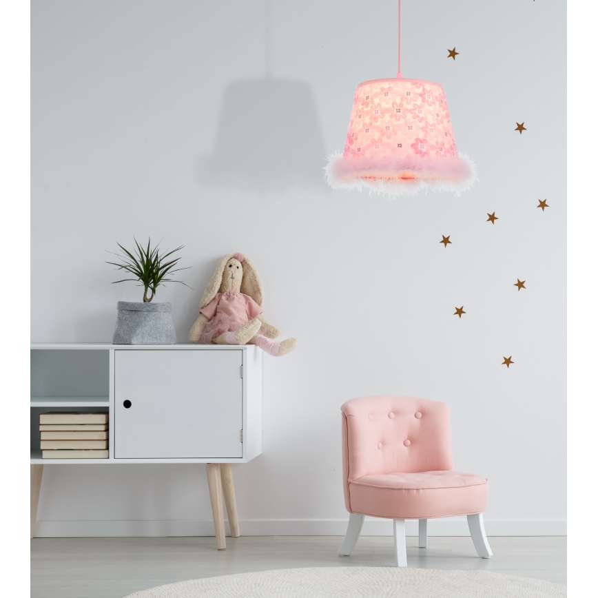 Globo - Hängande ljuskrona med textilsladd för barn 1xE27/60W/230V rosa