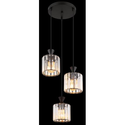 Globo - Ljuskrona med textilsladd 3xE27/60W/230V diameter 32 cm svart