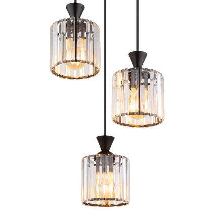 Globo - Ljuskrona med textilsladd 3xE27/60W/230V diameter 32 cm svart