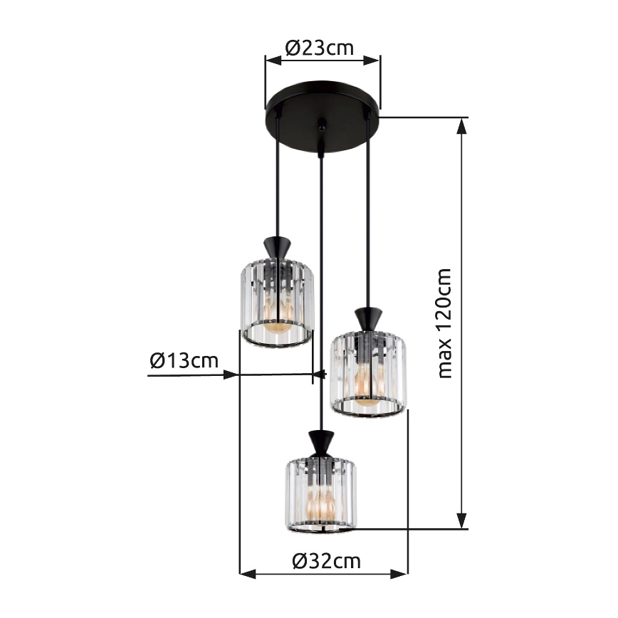 Globo - Ljuskrona med textilsladd 3xE27/60W/230V diameter 32 cm svart
