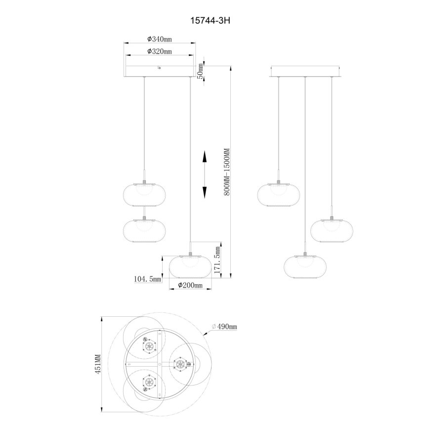 Globo - LED ljuskrona med textilsladd 3xLED/6W/230V