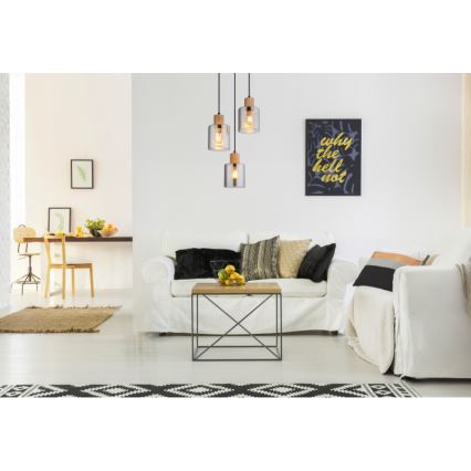 Globo - Ljuskrona med textilsladd 3xE27/25W/230V svart diameter 30 cm