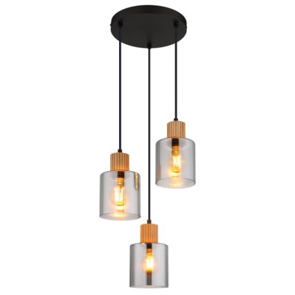 Globo - Ljuskrona med textilsladd 3xE27/25W/230V svart diameter 30 cm