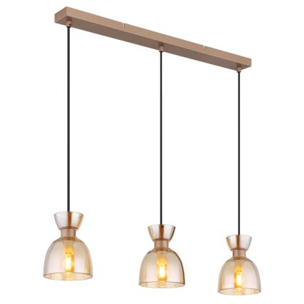 Globo - Ljuskrona med textilsladd 3xE14/40W/230V brun/rökig