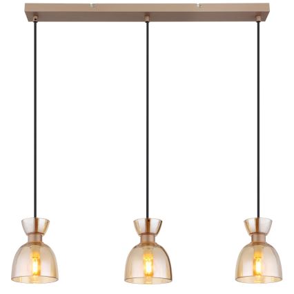 Globo - Ljuskrona med textilsladd 3xE14/40W/230V brun/rökig