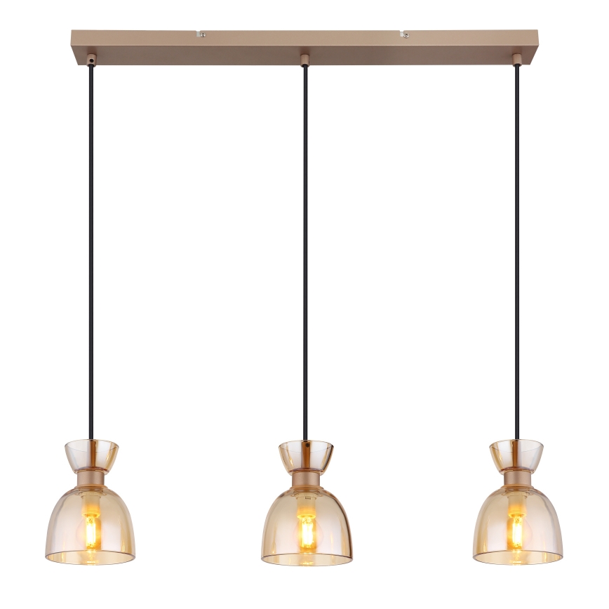 Globo - Ljuskrona med textilsladd 3xE14/40W/230V brun/rökig