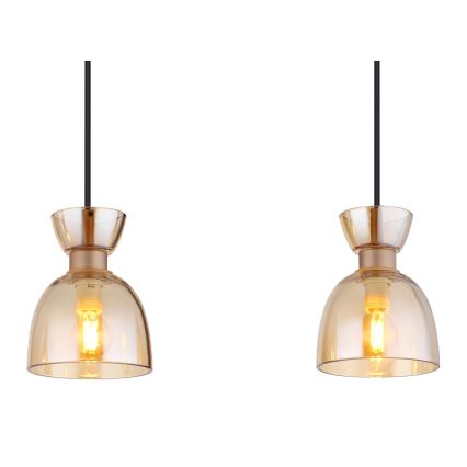 Globo - Ljuskrona med textilsladd 3xE14/40W/230V brun/rökig