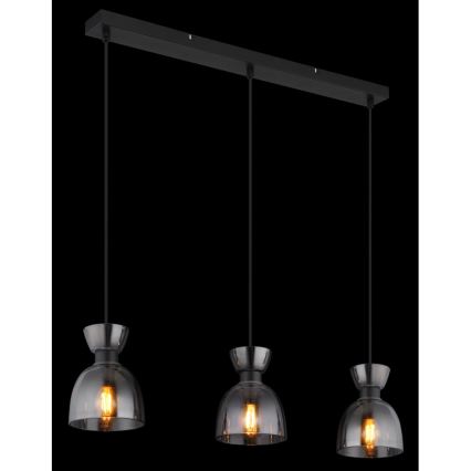 Globo - Ljuskrona med textilsladd 3xE14/40W/230V svart/rökig