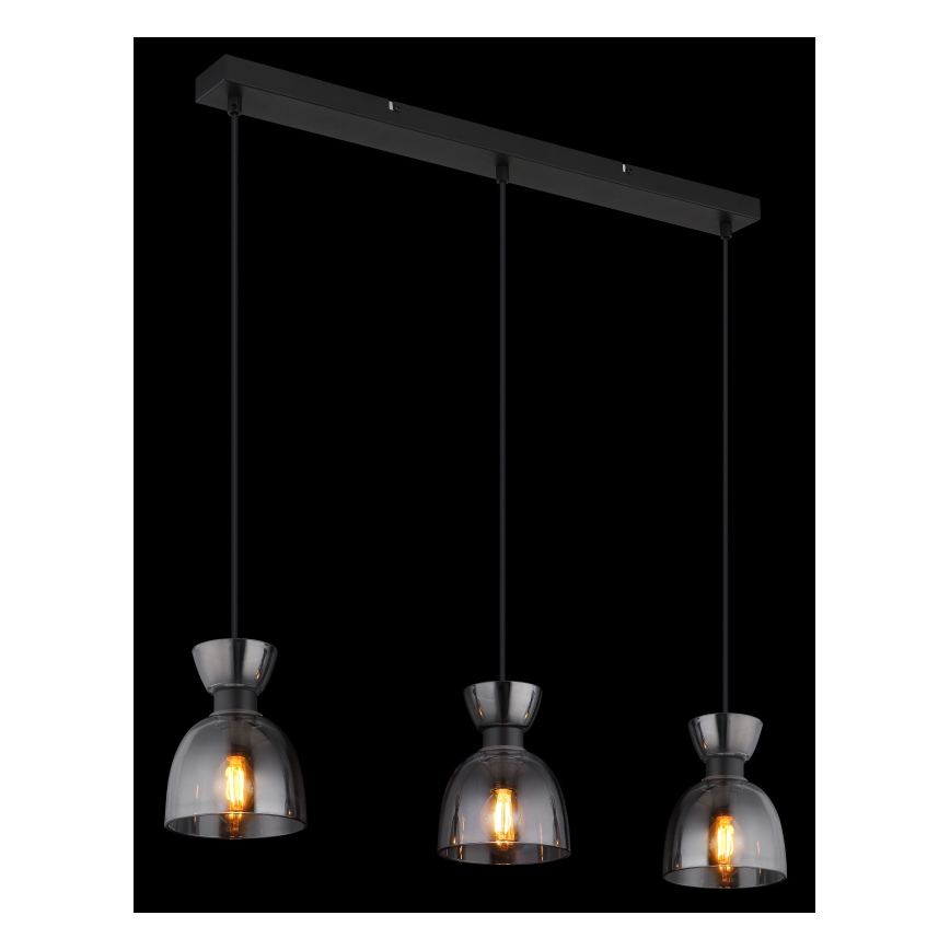 Globo - Ljuskrona med textilsladd 3xE14/40W/230V svart/rökig