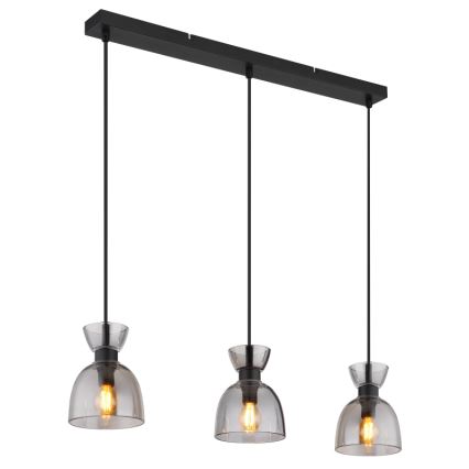 Globo - Ljuskrona med textilsladd 3xE14/40W/230V svart/rökig