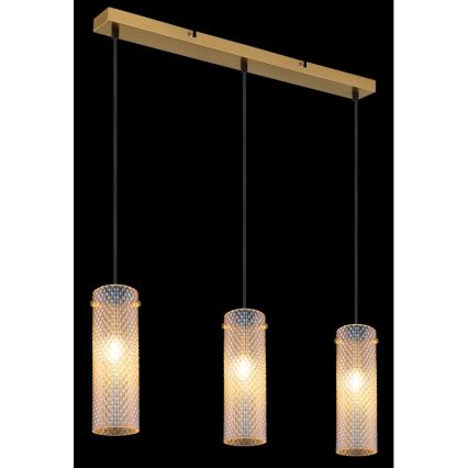 Globo - Ljuskrona med textilsladd 3xE14/40W/230V guld