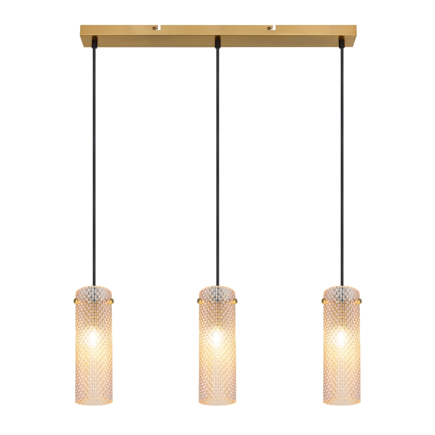 Globo - Ljuskrona med textilsladd 3xE14/40W/230V guld