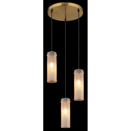 Globo - Ljuskrona med textilsladd 3xE14/40W/230V guld