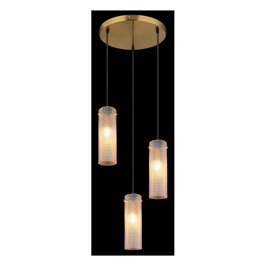 Globo - Ljuskrona med textilsladd 3xE14/40W/230V guld