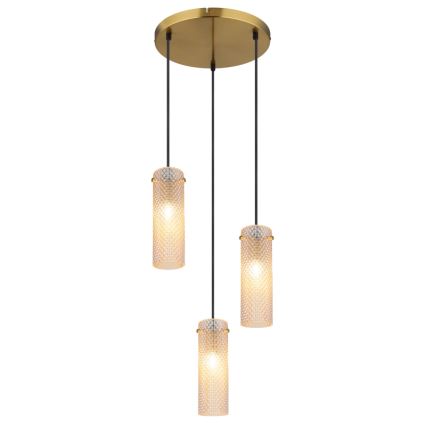 Globo - Ljuskrona med textilsladd 3xE14/40W/230V guld