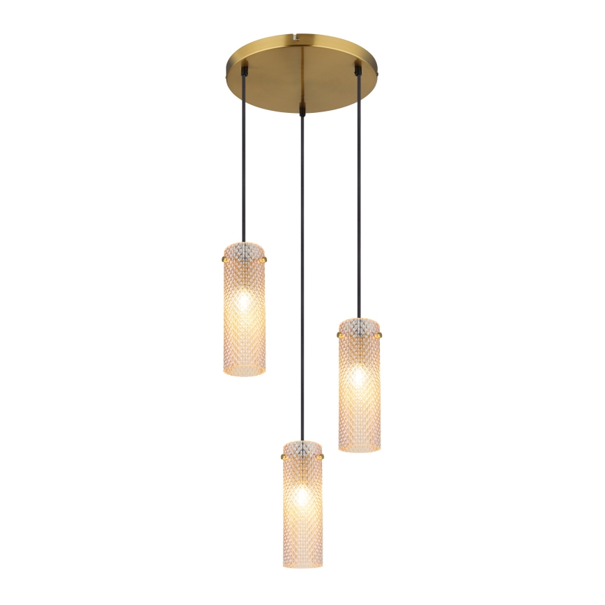 Globo - Ljuskrona med textilsladd 3xE14/40W/230V guld