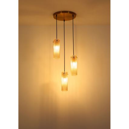 Globo - Ljuskrona med textilsladd 3xE14/40W/230V guld