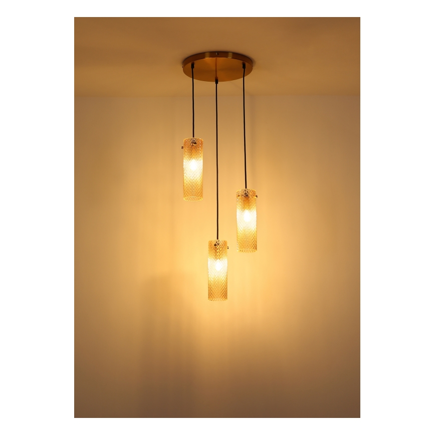 Globo - Ljuskrona med textilsladd 3xE14/40W/230V guld