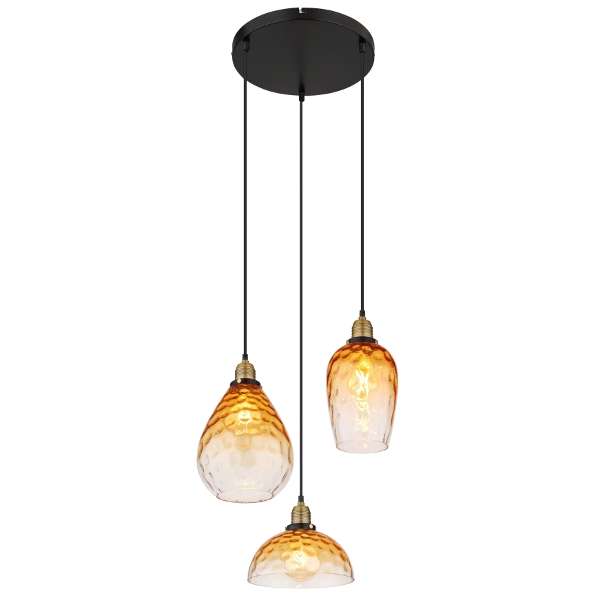 Globo - Ljuskrona med textilsladd 3xE27/60W/230V diameter 46 cm orange