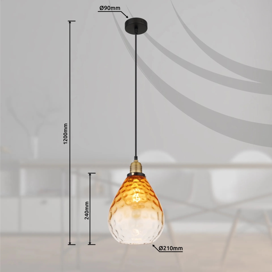 Globo - Ljuskrona med textilsladd 1xE27/60W/230V diameter 21 cm orange