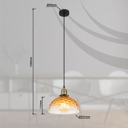 Globo - Ljuskrona med textilsladd 1xE27/60W/230V diameter 25 cm orange