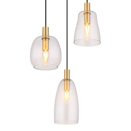 Globo - Ljuskrona med textilsladd 3xE14/40W/230V diameter 43 cm mässing