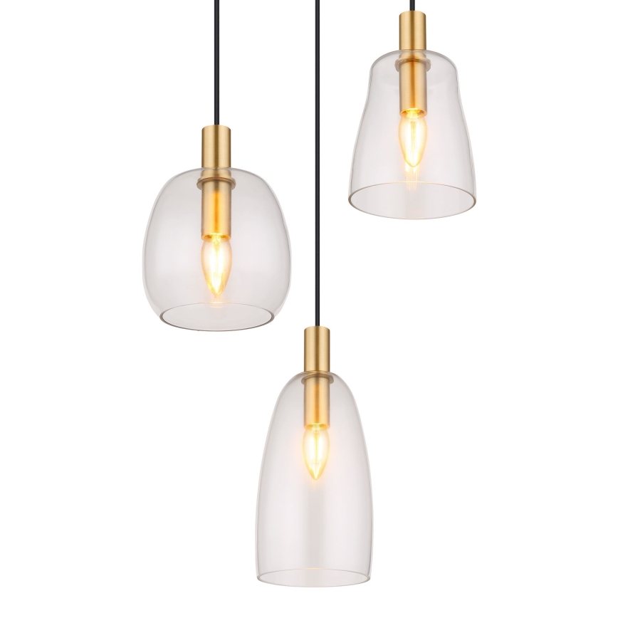 Globo - Ljuskrona med textilsladd 3xE14/40W/230V diameter 43 cm mässing