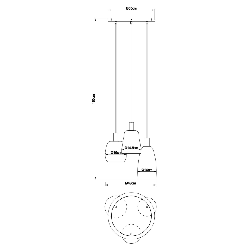 Globo - Ljuskrona med textilsladd 3xE14/40W/230V diameter 43 cm mässing