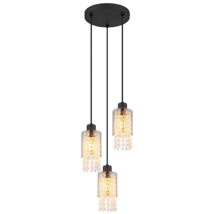 Globo - Ljuskrona med textilsladd 3xE27/40W/230V diameter 25 cm svart