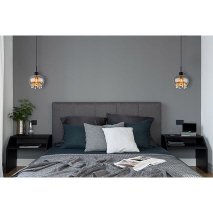 Globo - Ljuskrona med textilsladd 1xE27/9W/230V diameter 21 cm svart