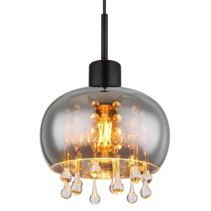 Globo - Ljuskrona med textilsladd 1xE27/9W/230V diameter 21 cm svart