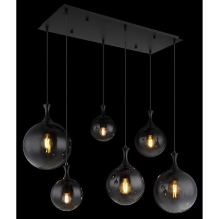 Globo - Ljuskrona med textilsladd 6xE27/10W/230V svart