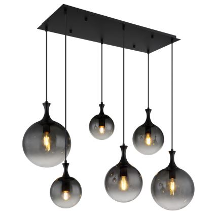 Globo - Ljuskrona med textilsladd 6xE27/10W/230V svart