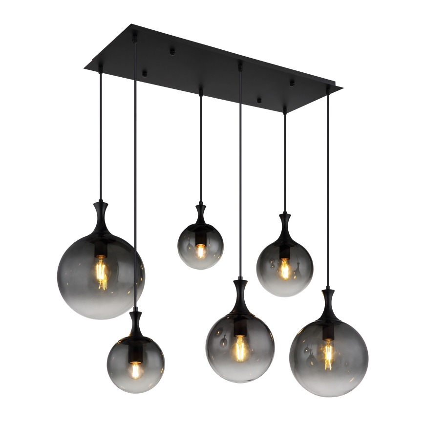 Globo - Ljuskrona med textilsladd 6xE27/10W/230V svart