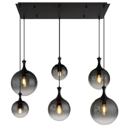 Globo - Ljuskrona med textilsladd 6xE27/10W/230V svart