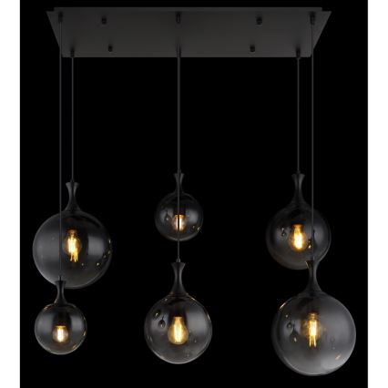 Globo - Ljuskrona med textilsladd 6xE27/10W/230V svart