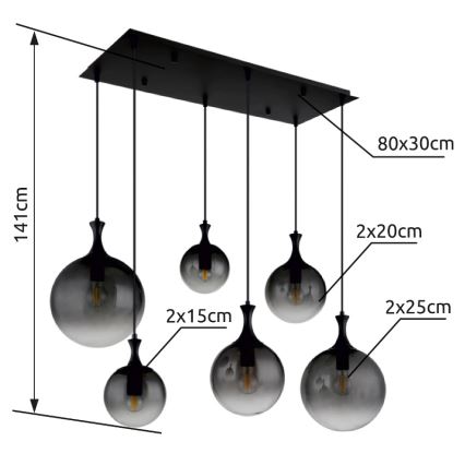 Globo - Ljuskrona med textilsladd 6xE27/10W/230V svart