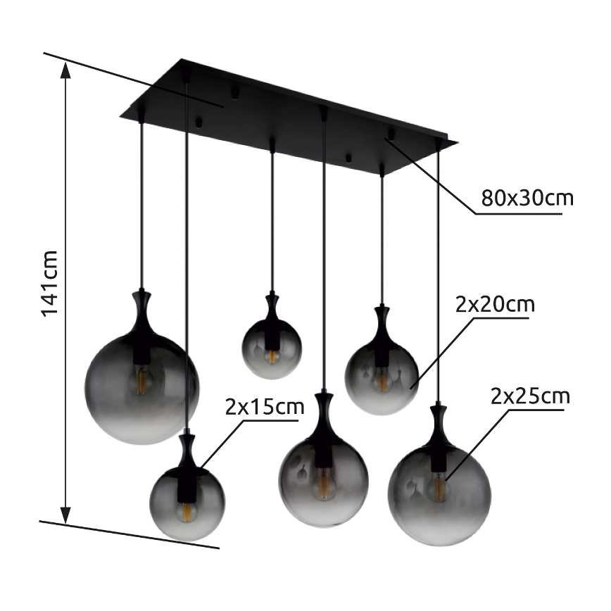 Globo - Ljuskrona med textilsladd 6xE27/10W/230V svart