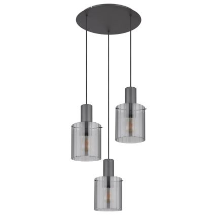 Globo - Ljuskrona med textilsladd 3xE27/40W/230V diameter 48 cm grå