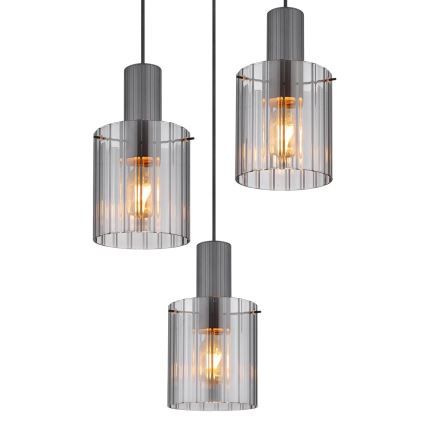 Globo - Ljuskrona med textilsladd 3xE27/40W/230V diameter 48 cm grå