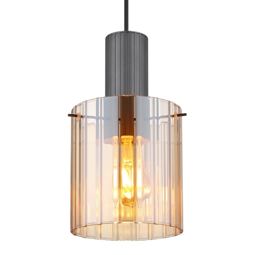Globo - Ljuskrona med textilsladd 1xE27/40W/230V diameter 18 cm brun